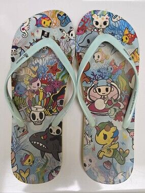 🌊🦈🧜🏽‍♀️ Tokidoki Ocean Marine Life Flip Flops Size L 9/10